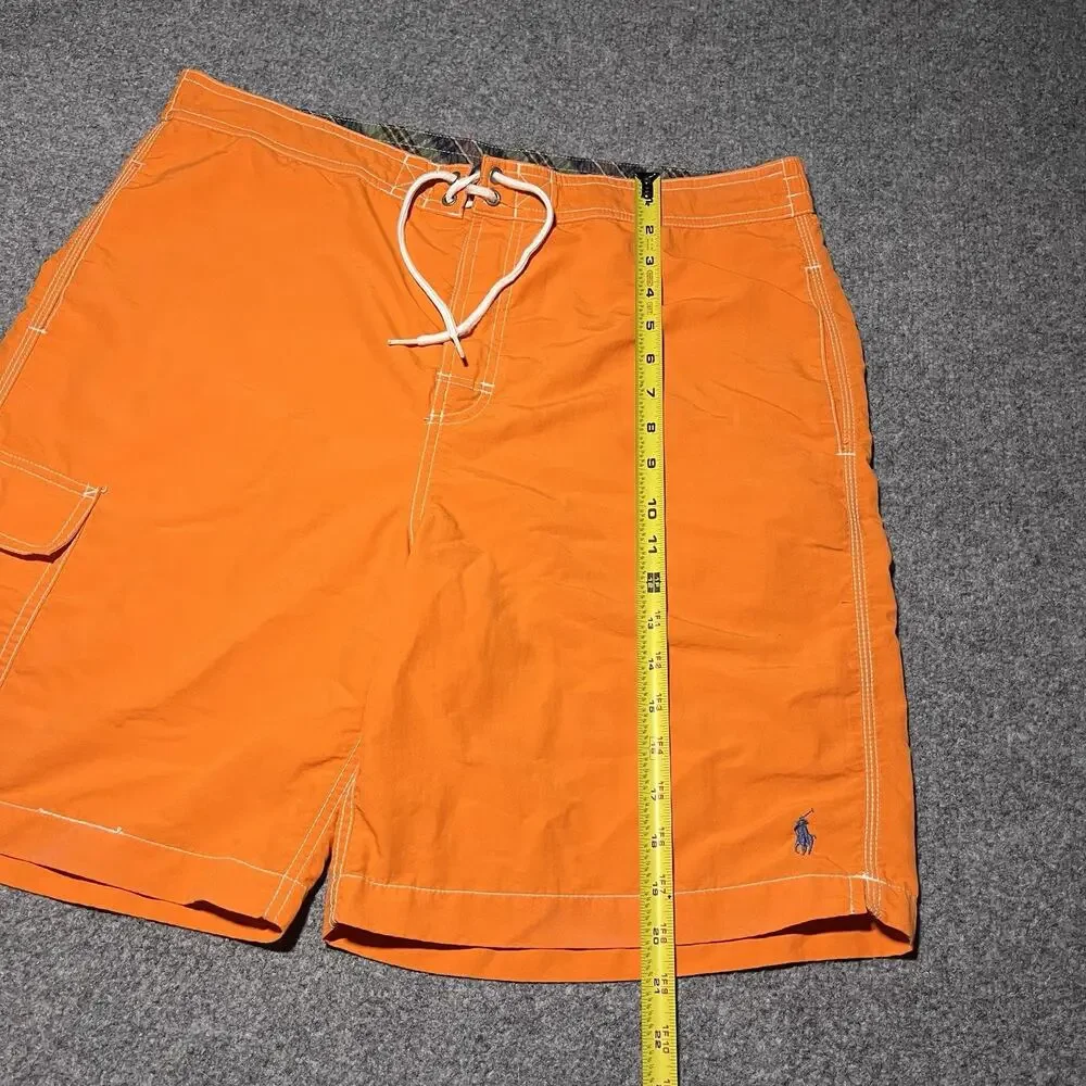 Vintage Polo Ralph Lauren Swim Shorts Mens Large Orange Lined Trunks Pony Logo